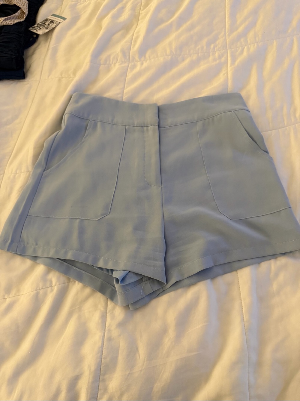 TCEC Light Blue High-Waist Tailored Shorts with Front Patch Pockets